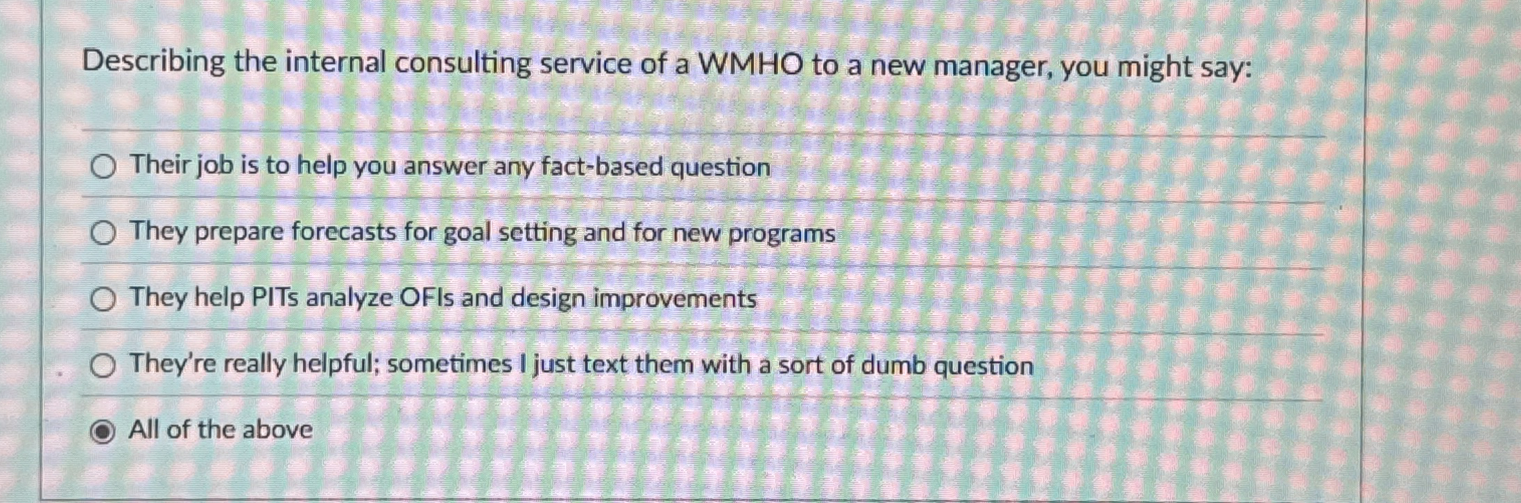 Describing the internal consulting service of a