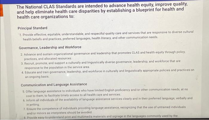 help The Principal Standard of CLAS (Culturally