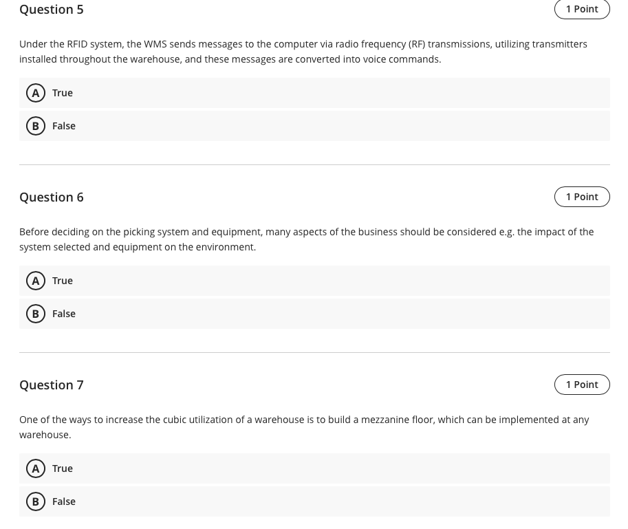 Question 5 1 Point Under the RFID system, the WMS