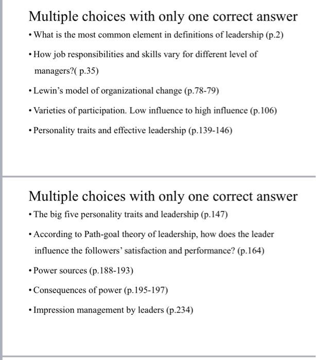 Leadership challenge Multiple choices with only