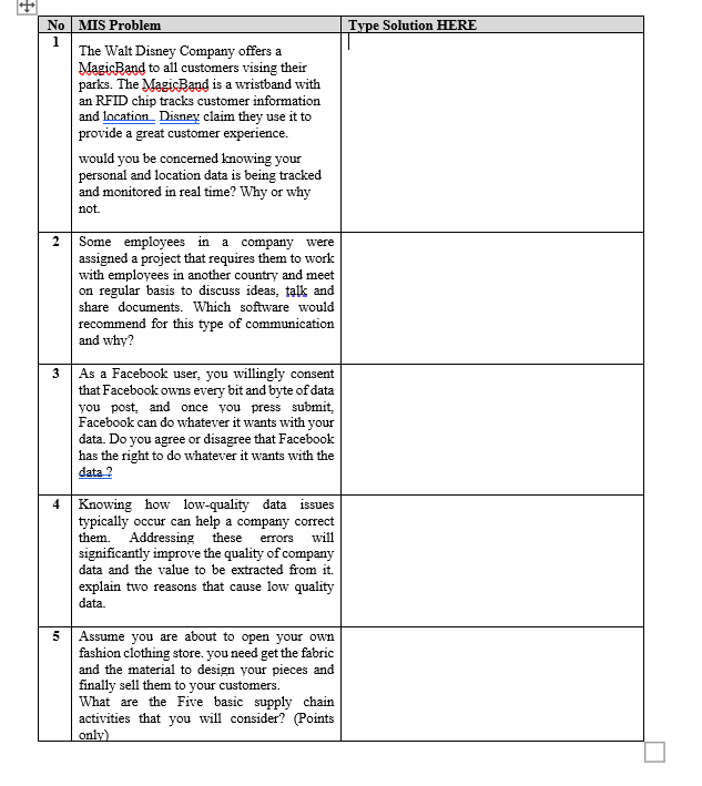 Type Solution HERE No MIS Problem 1 The Walt