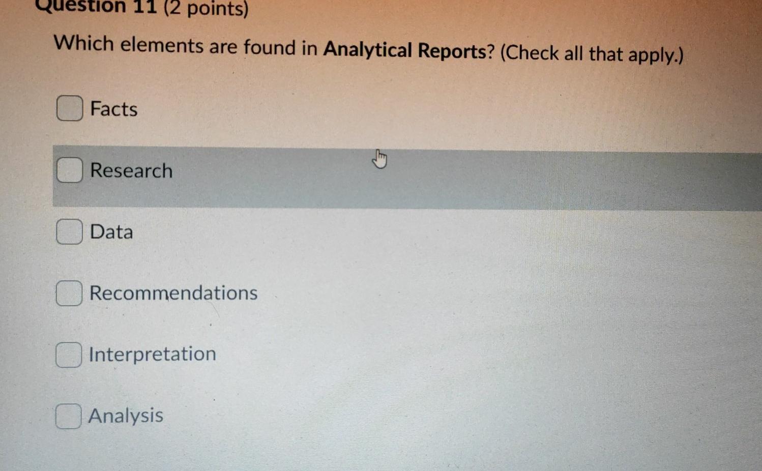 on 11 (2 points) Which elements are found in