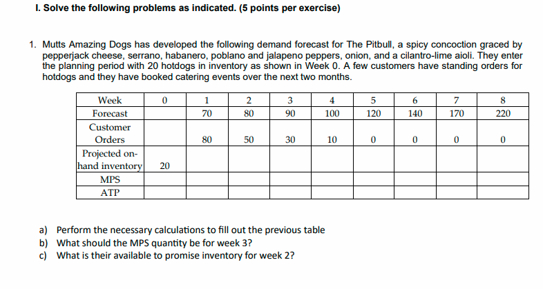 I. Solve the following problems as indicated. ( 5