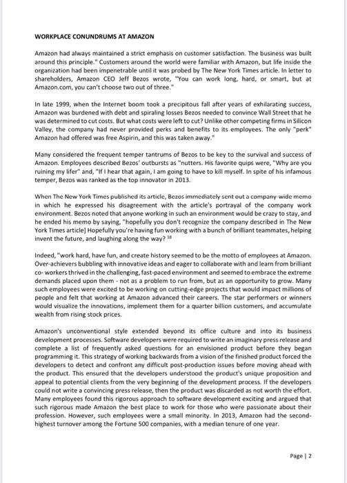 Based on Case study: Amazon as an employer (2016)