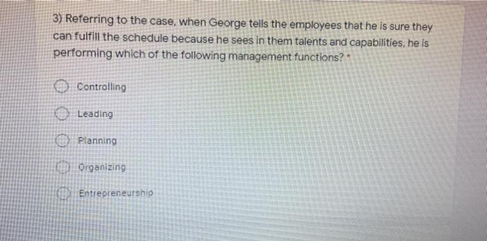 Scenario 1 - Questions 1 till 5 George, an