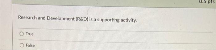 0.5 pts Research and Development (R&D) is a