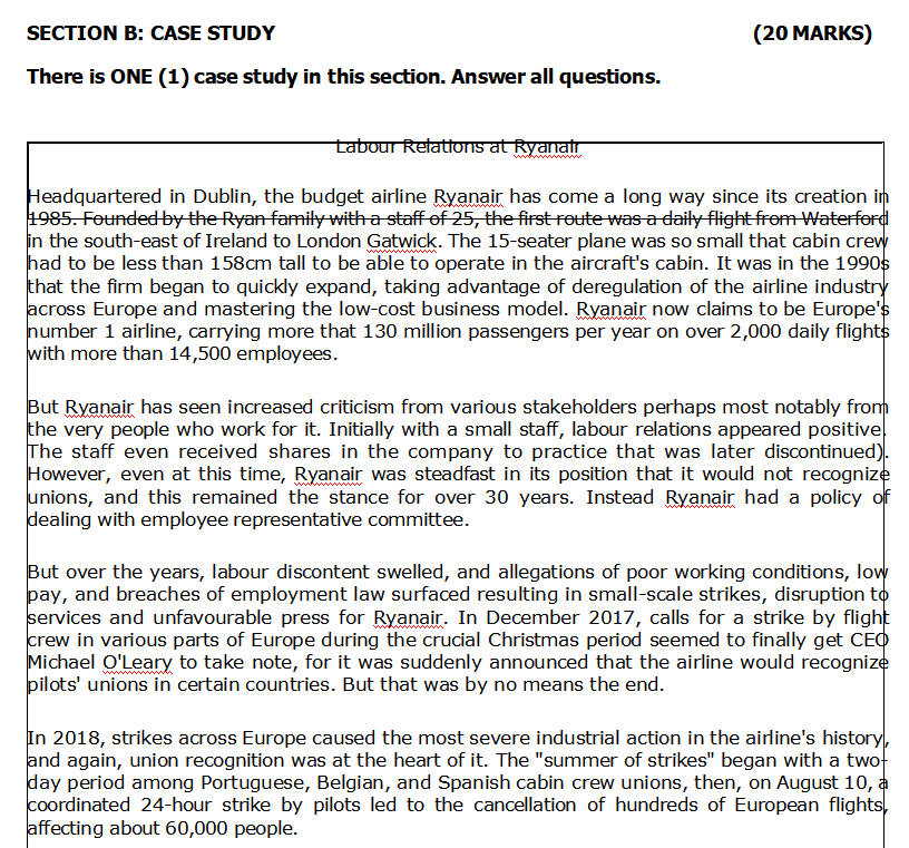 (20 MARKS) SECTION B: CASE STUDY There is ONE (1)