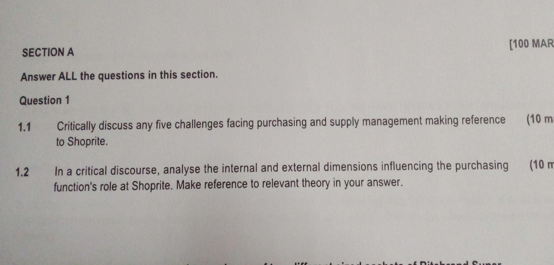 TOTAL MARKS 100 Read the statement below and