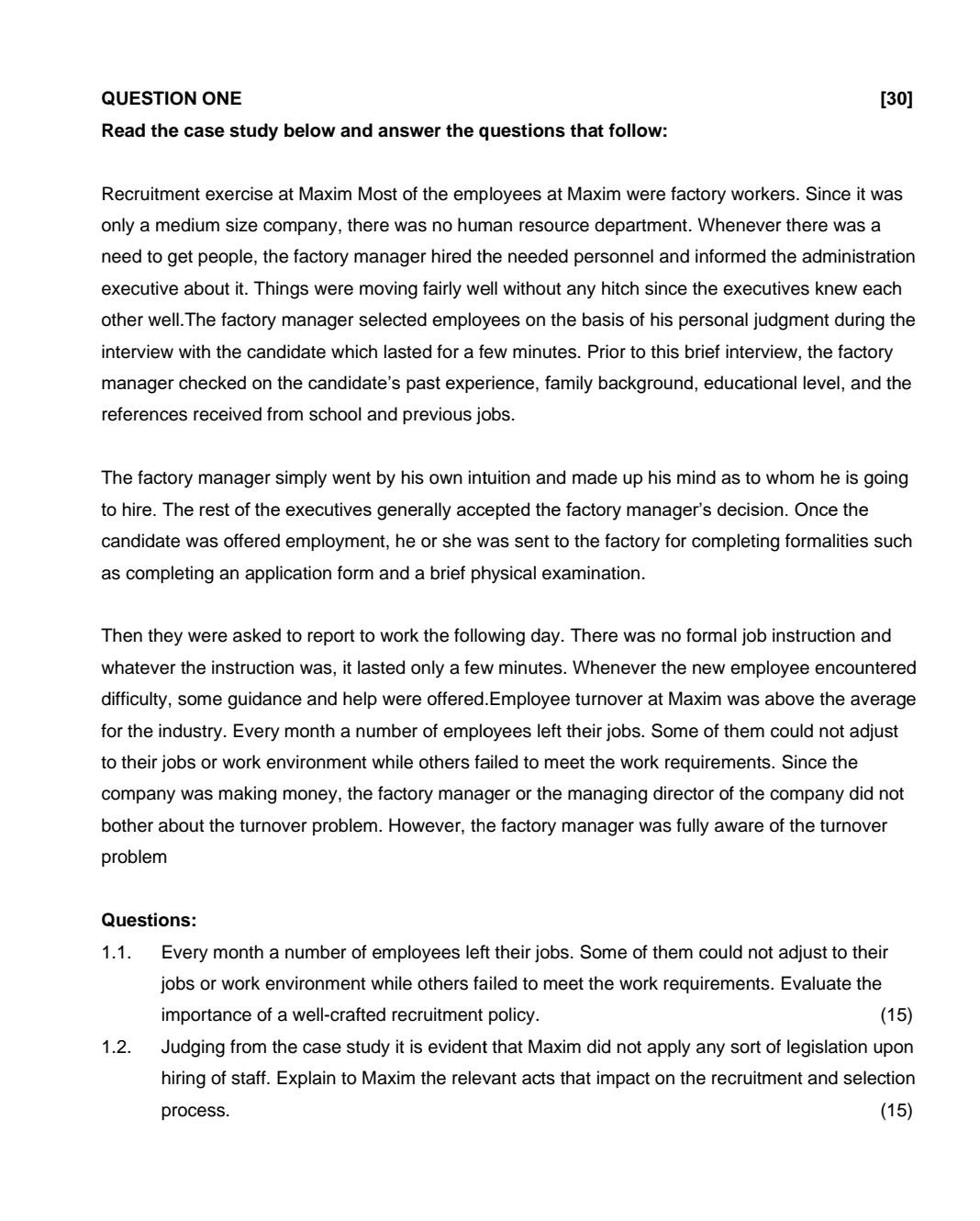 Question one Please answer 1.1 based on the