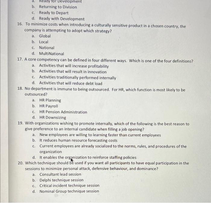 a. Ready for Development b. Returning to Division