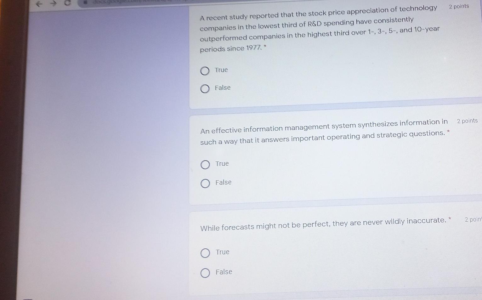 1 2 points A recent study reported that the stock