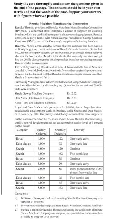 Study the case thoroughly and answer the