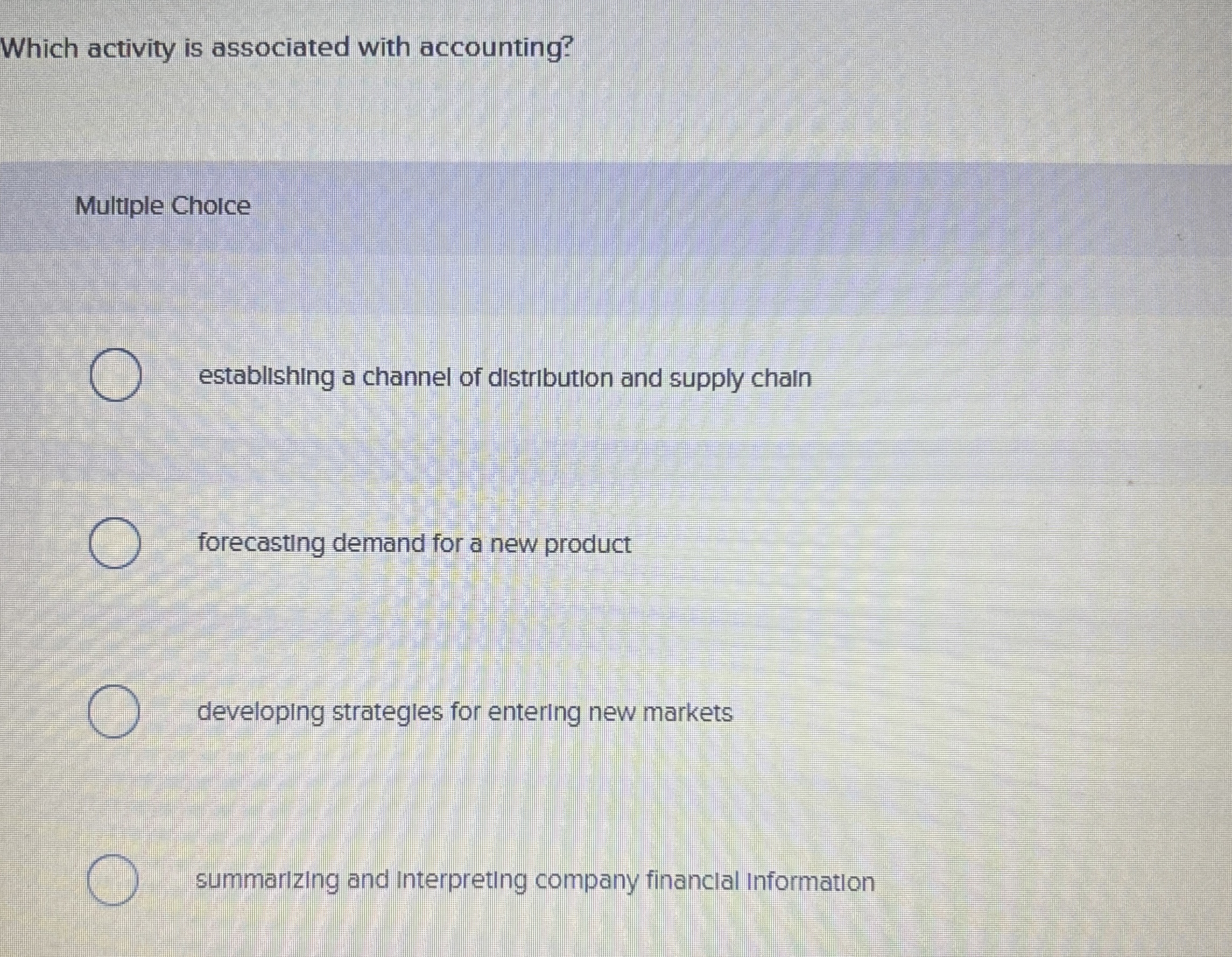 Which activity is associated with accounting?