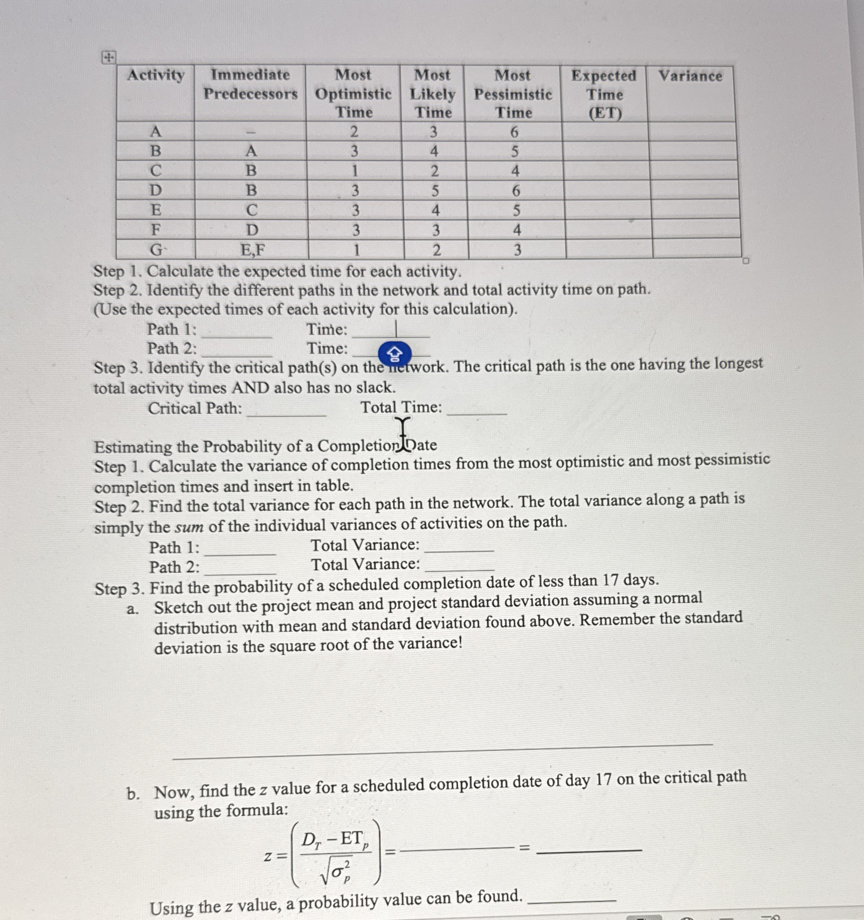 \ table [ [ Activity , \ table [ [ Immediate ] ,