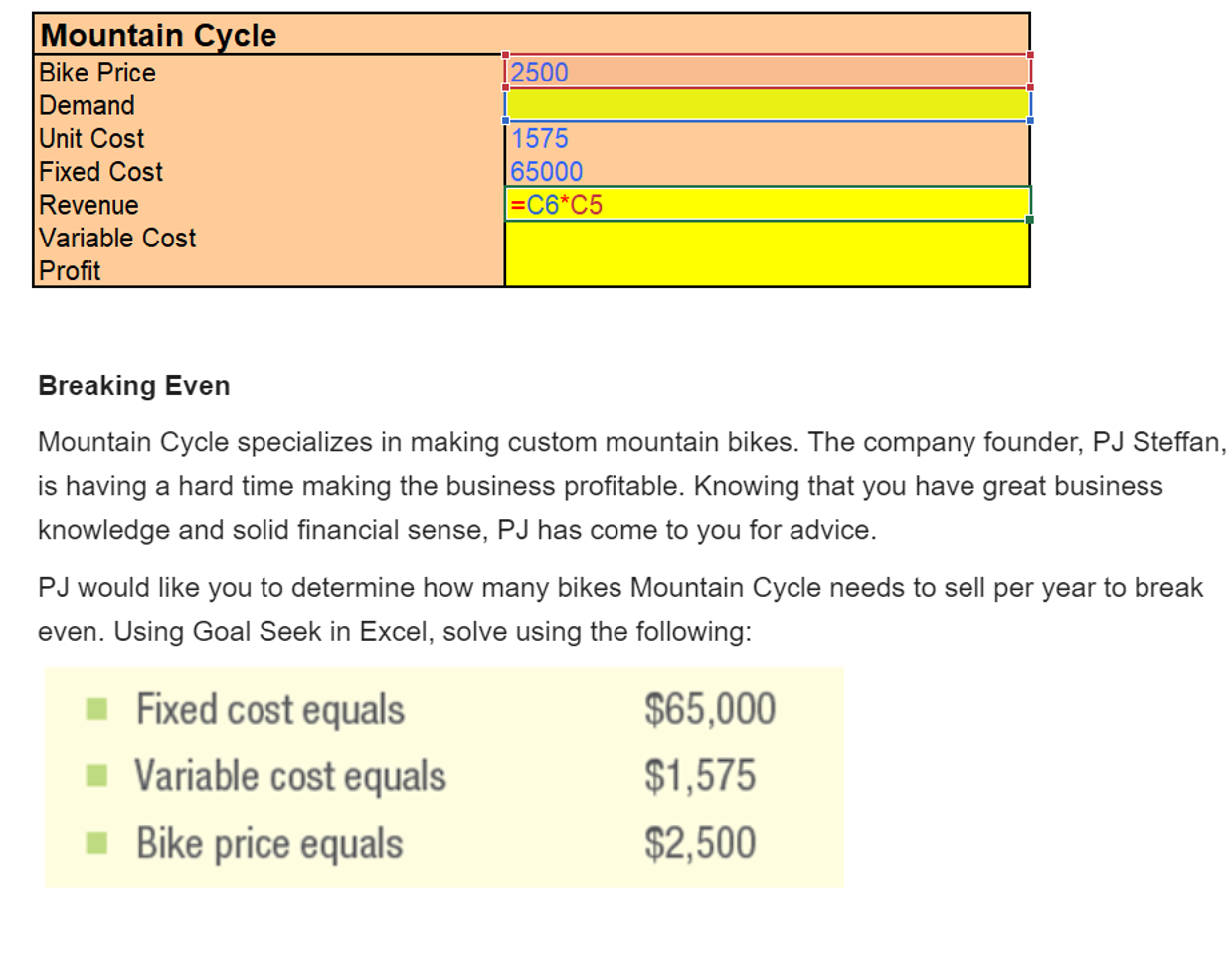 Please solve using goal seek, by filling in the