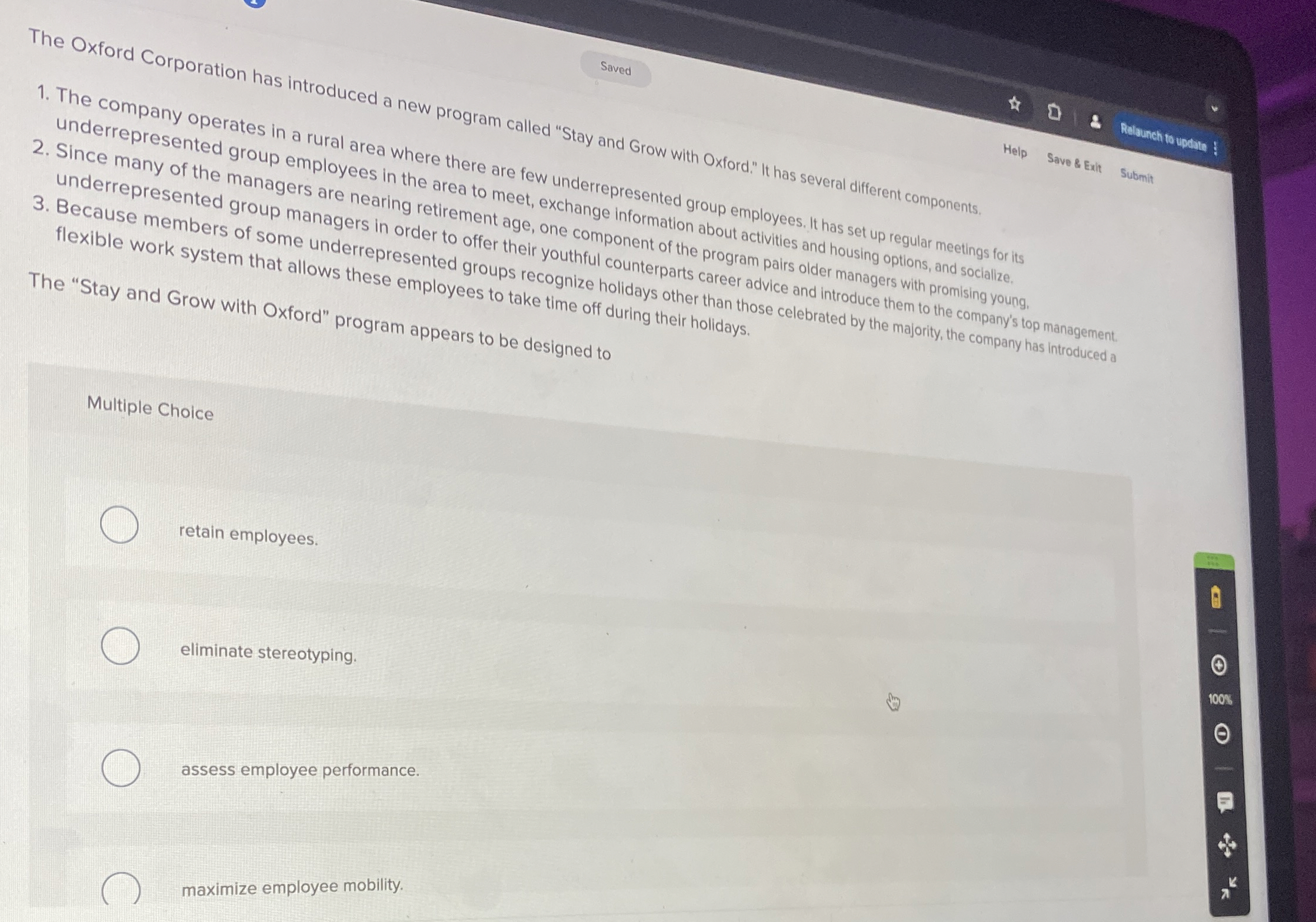 Saved Help Save & Exit The Oxford Corporation has