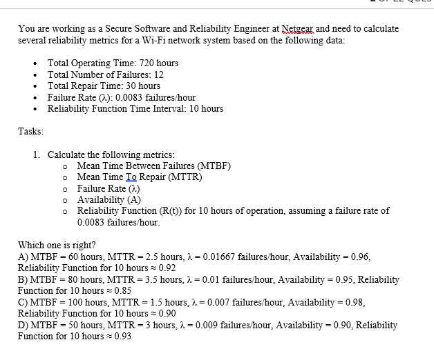 = 6 0 hours, M T T R = 2 . 5 hours, = 0 . 0 1 6 6