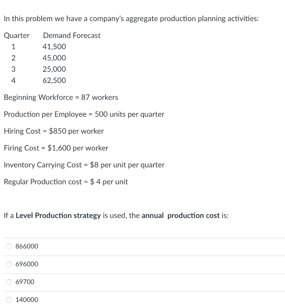 Question In this problem we have a company's