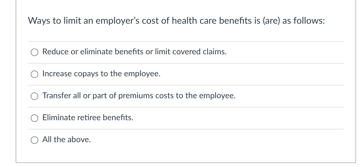 Ways to limit an employer's cost of health care
