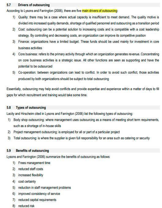 SUPPLY CHAIN MANAGEMENT Question 5 Outline the