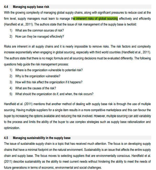 SUPPLY CHAIN MANAGEMENT Question 5 Outline the