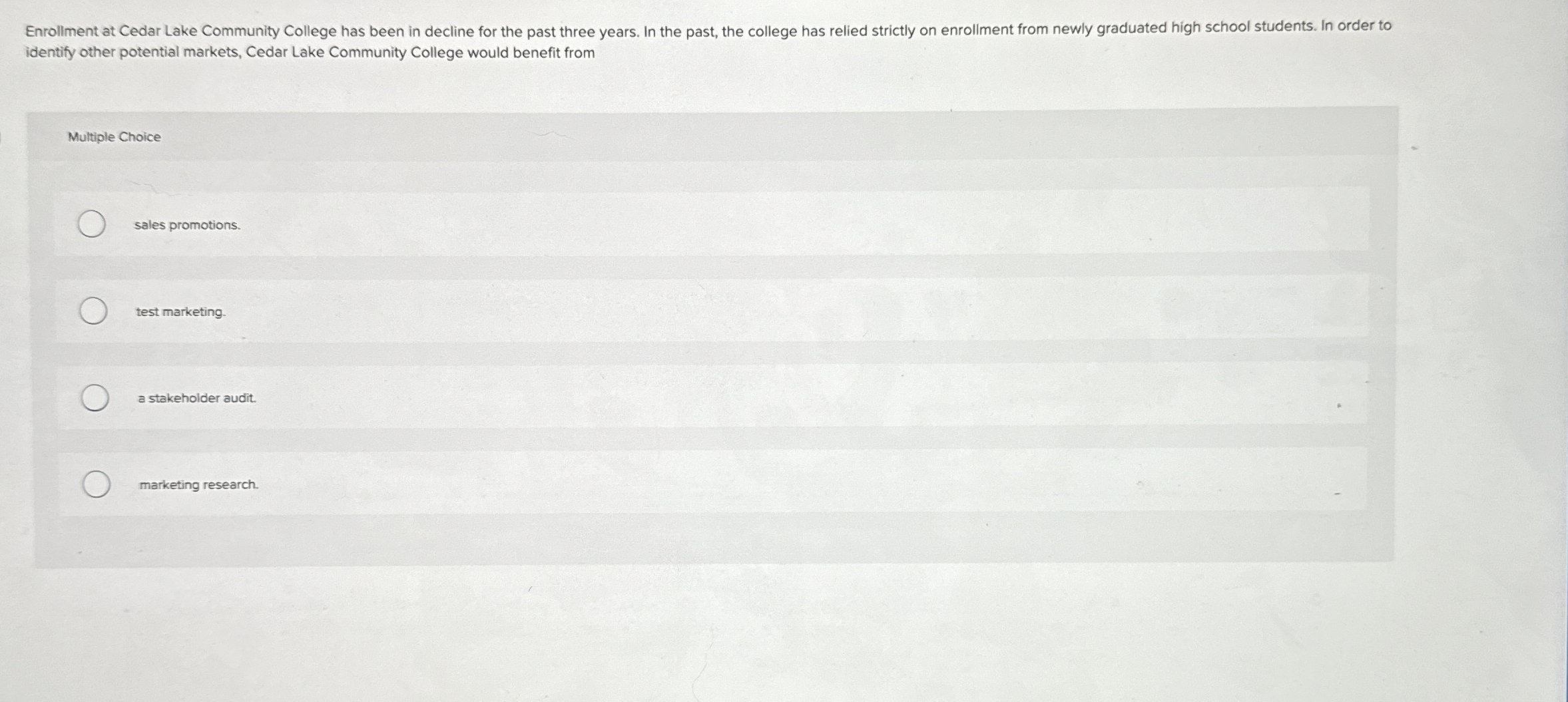 identify other potential markets, Cedar Lake