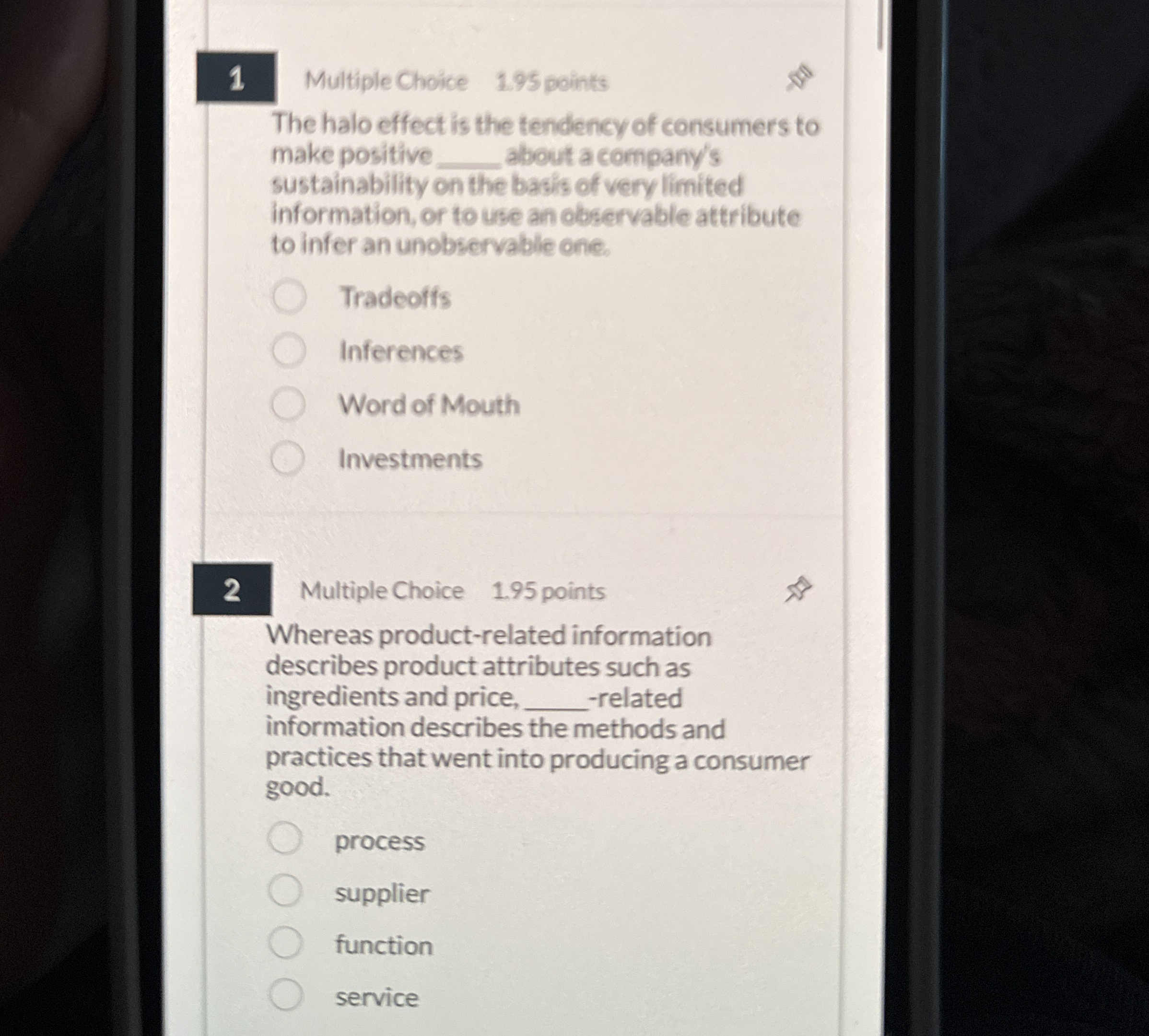 1 Multiple Choice 1 . 9 5 peints The halo effect