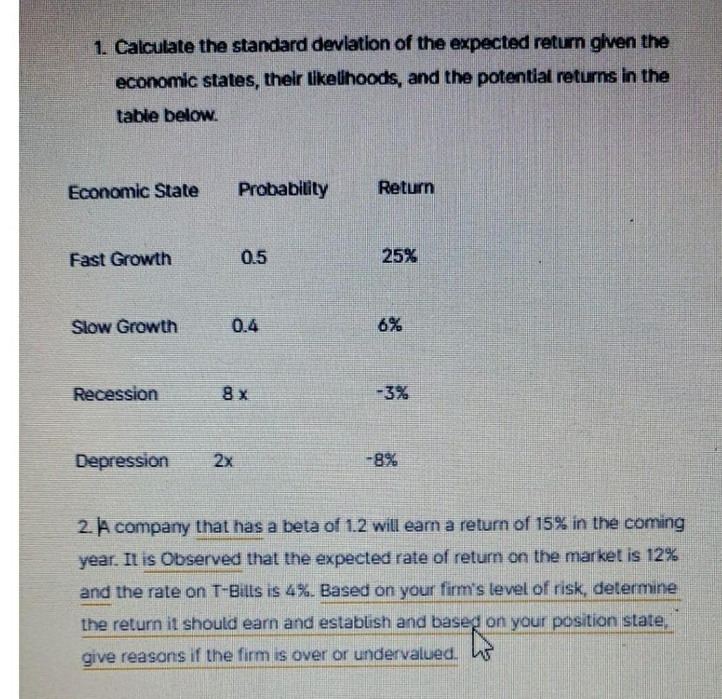 1. Calculate the standard deviation of the