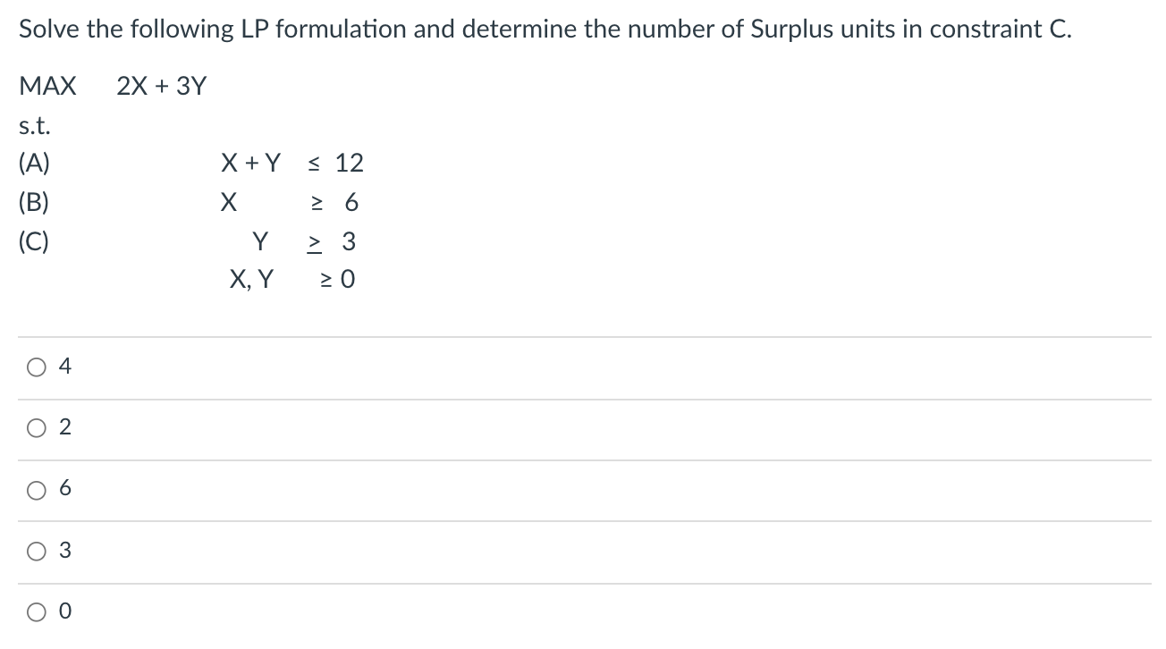 Solve the following LP formulation and determine
