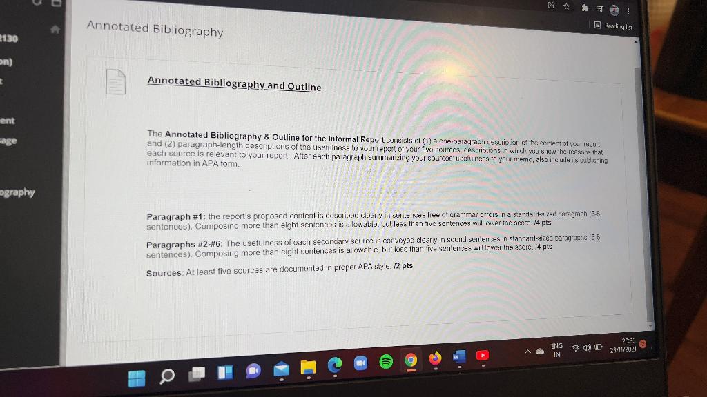 Annotated Bibliography : 2 Heading list 2130 on)