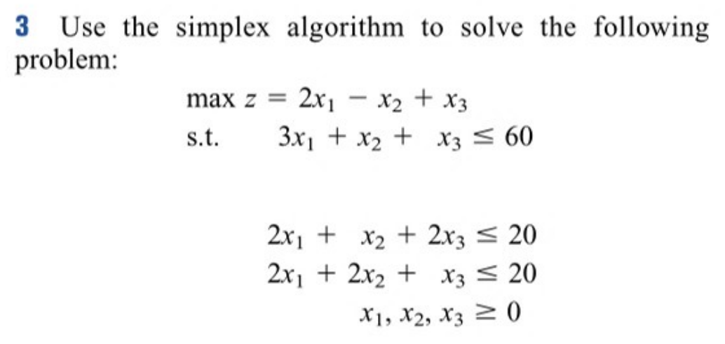 3 Use the simplex algorithm to solve the