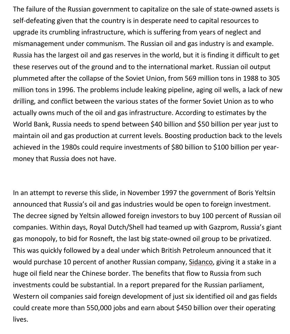 Case Study: FDI in RUSSIA (a) Read the following