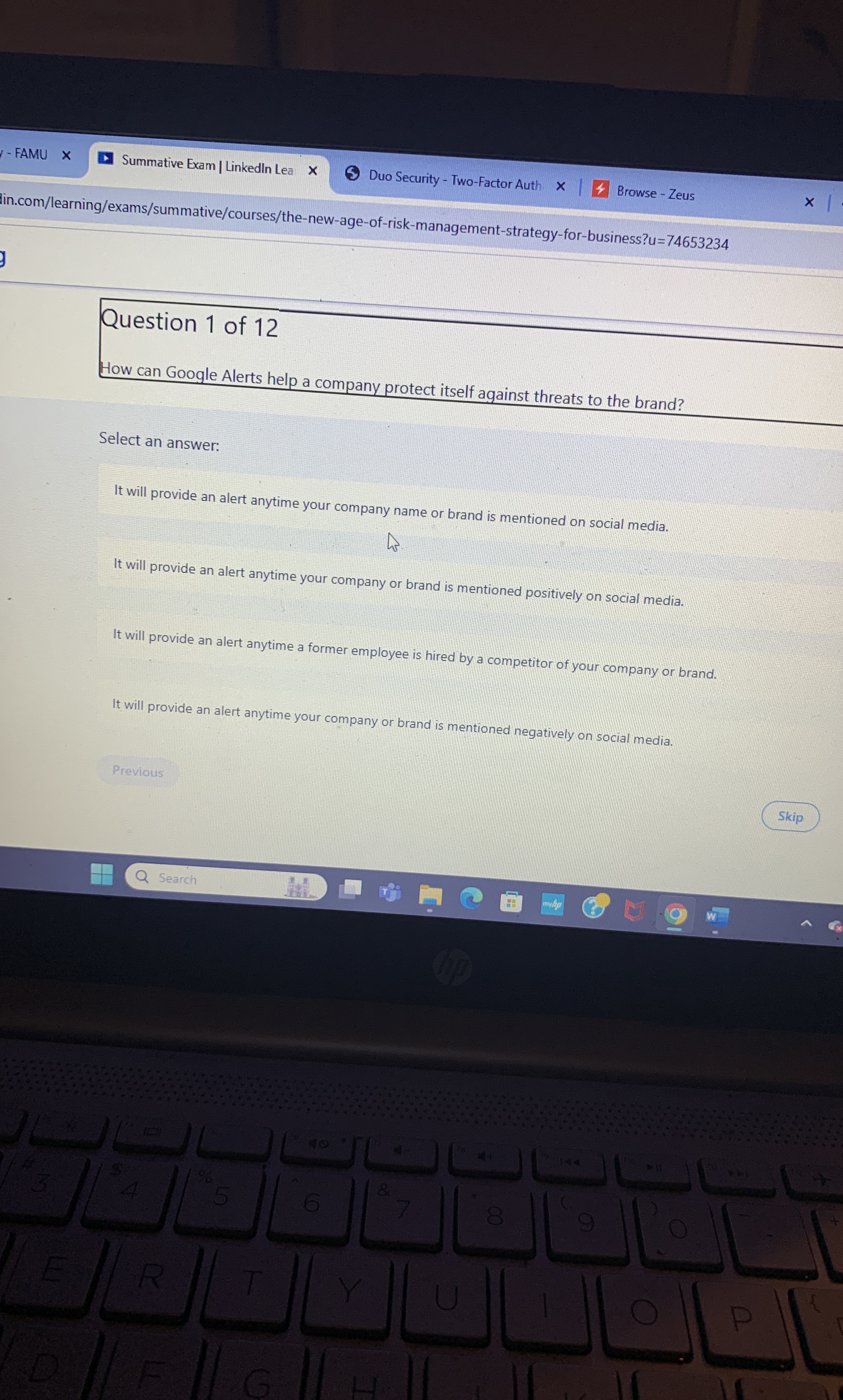 FAMU Summative Exam | Linkedln Lea Duo Security -