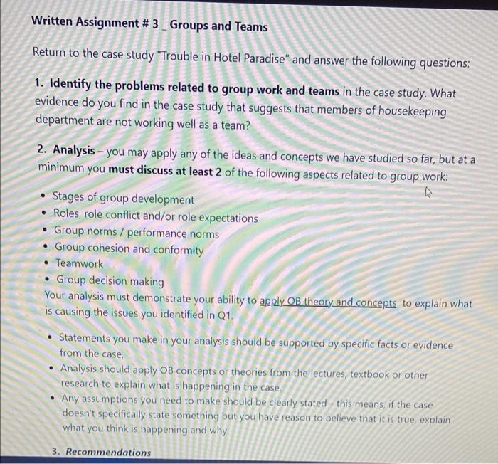 Written Assignment # 3 Groups and Teams Return to