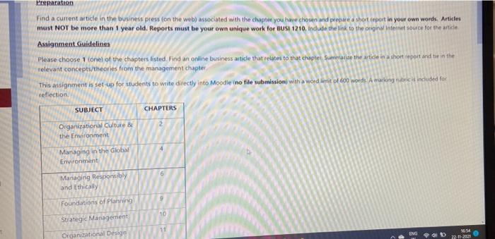 Preparation Find a current article in the