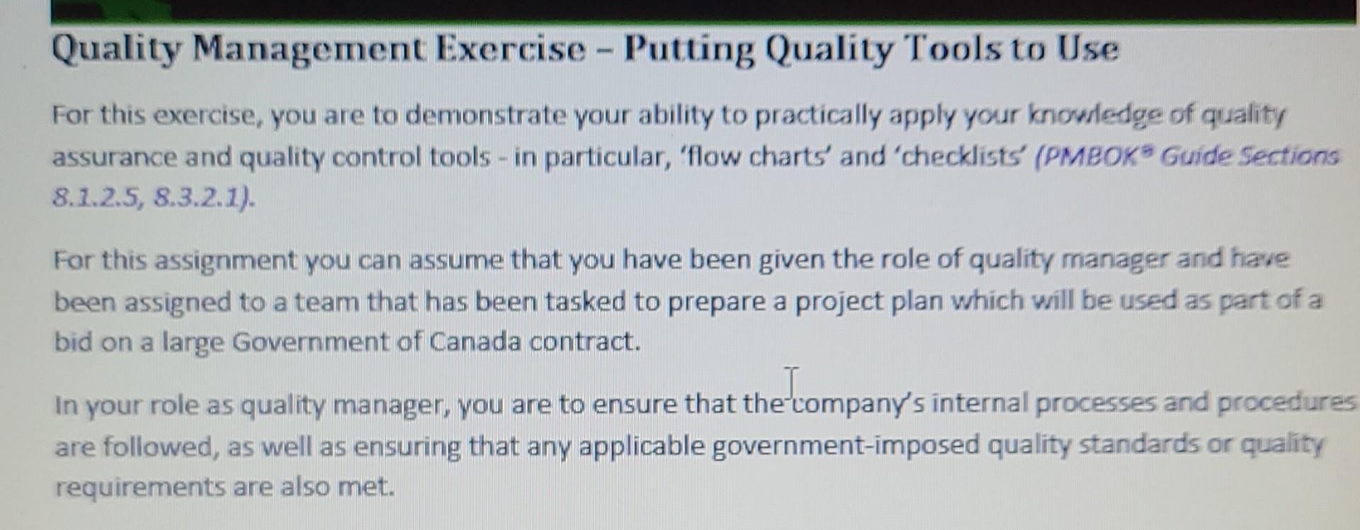 Quality Management Exercise - Putting Quality