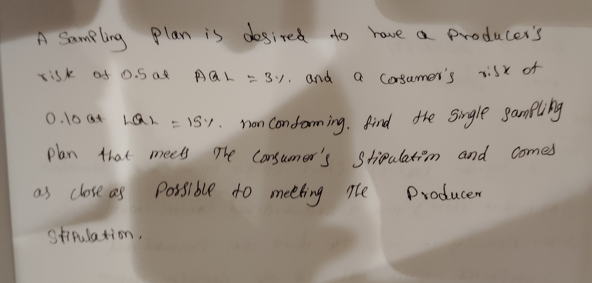 A Sampling plan is desired to have a producer's