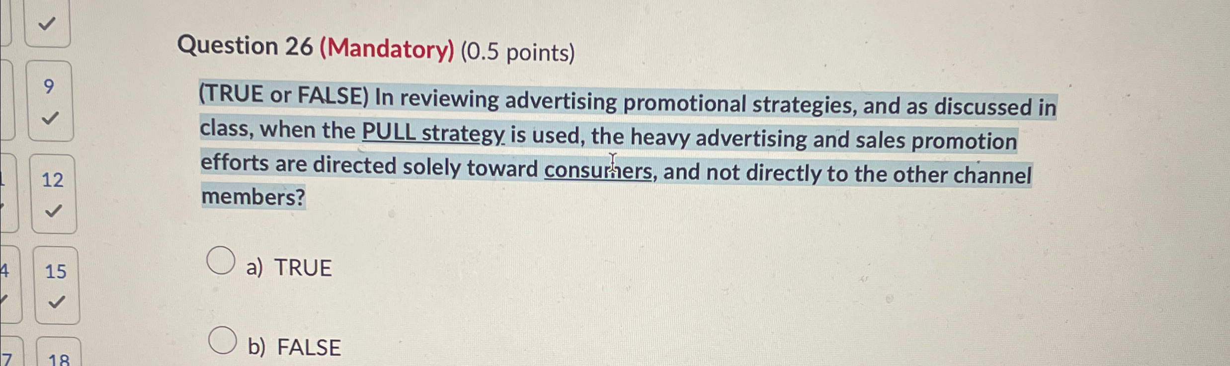 Question 2 6 ( Mandatory ) ( 0 . 5 points ) 9 (
