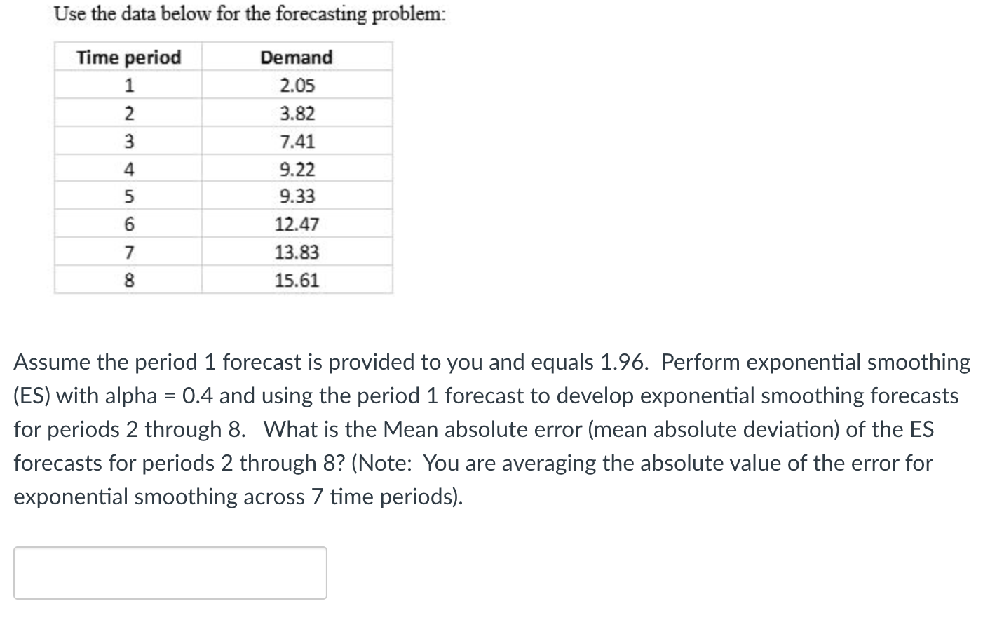 Use the data below for the forecasting problem: