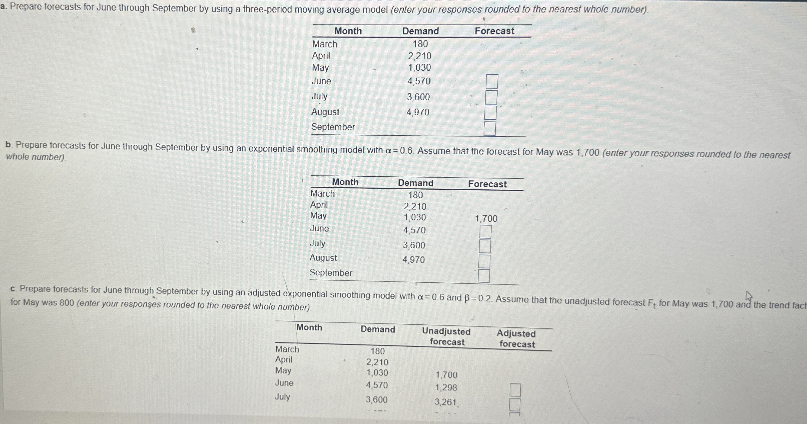 a . Prepare forecasts for June through September