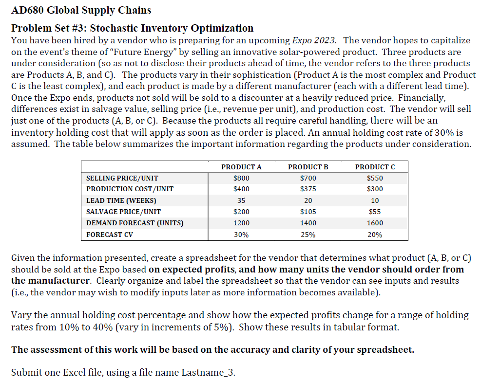 A D 6 8 0 Global Supply Chains Problem Set # 3 :
