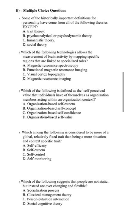 True / False Questions A) - Chapters 5&6 1. Most