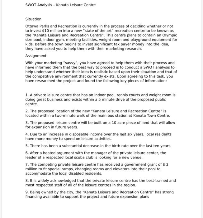 Situation Ottawa Parks and Recreation is