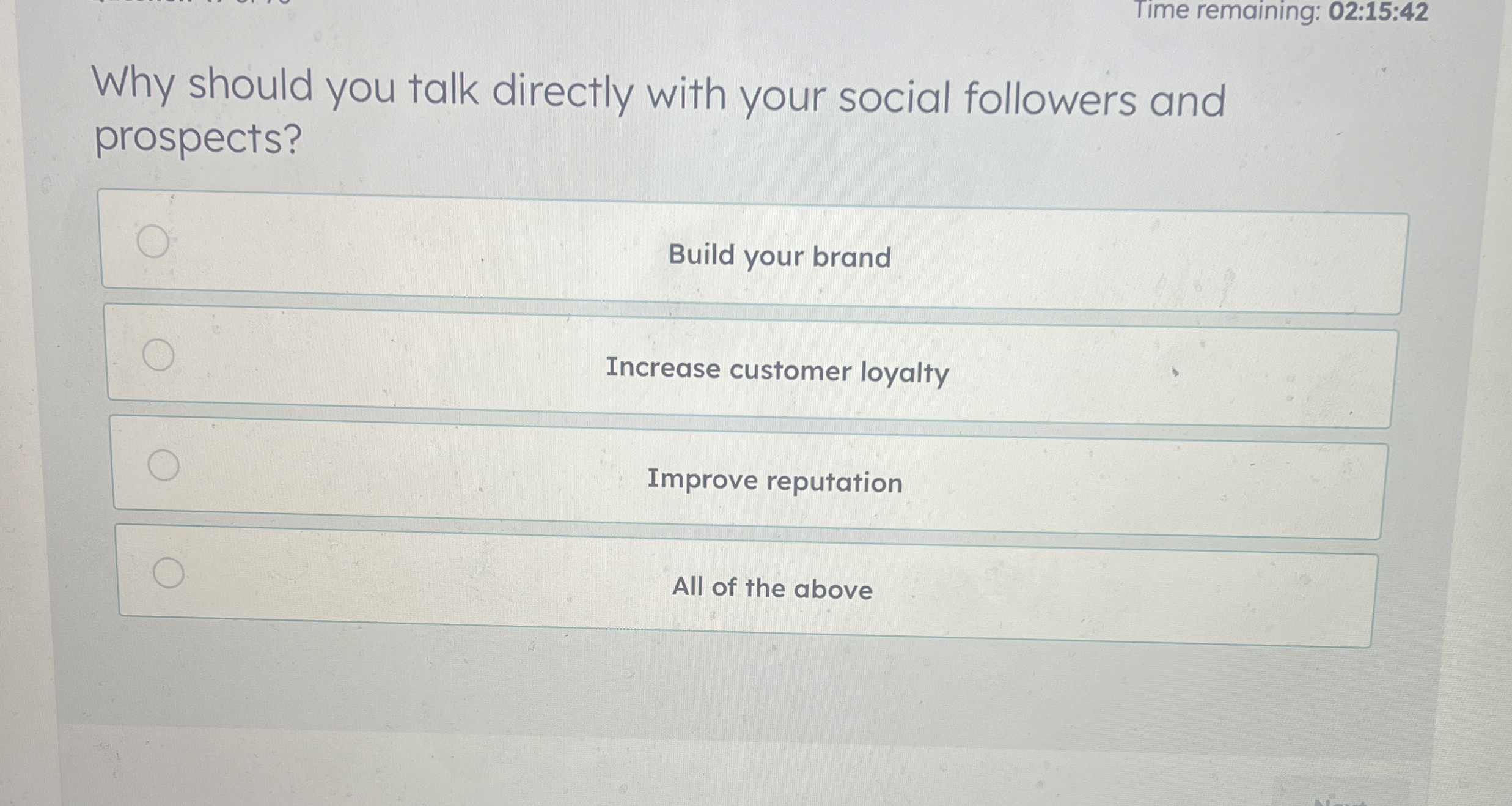 Time remaining: 0 2 : 1 5 : 4 2 Why should you