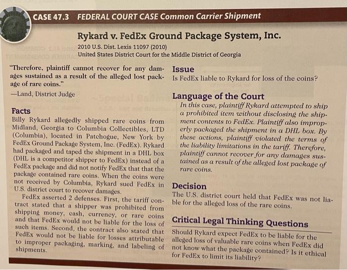 Debate whether or not Fedex should be liable for