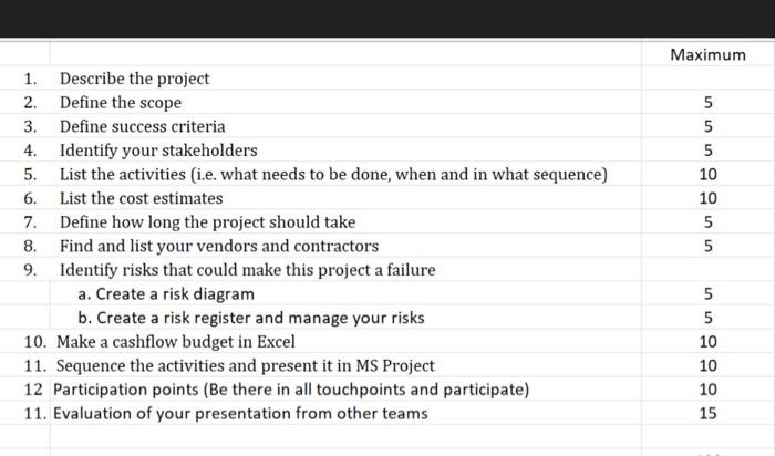 Maximum 1. Describe the project 2. Define the