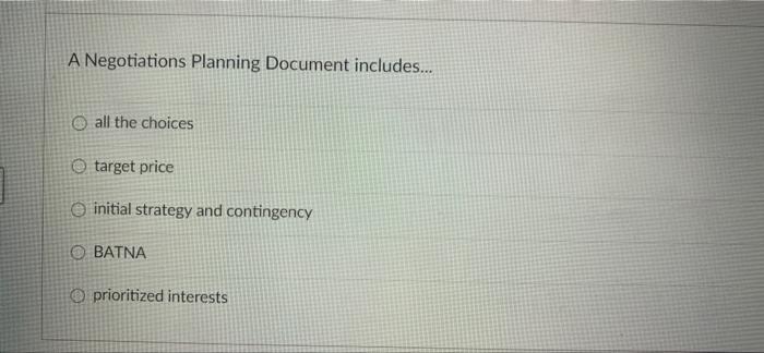 v A Negotiations Planning Document includes...