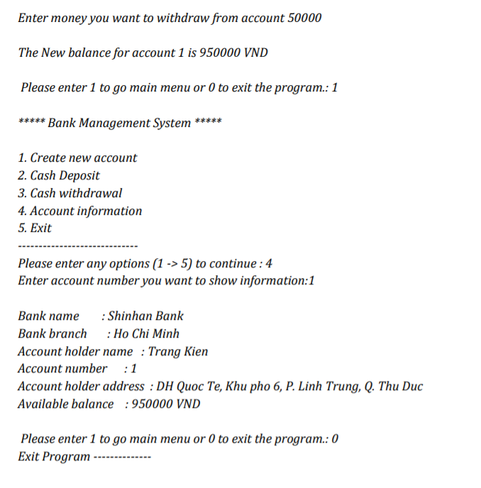 Topic A: Write a simple Bank Management Program