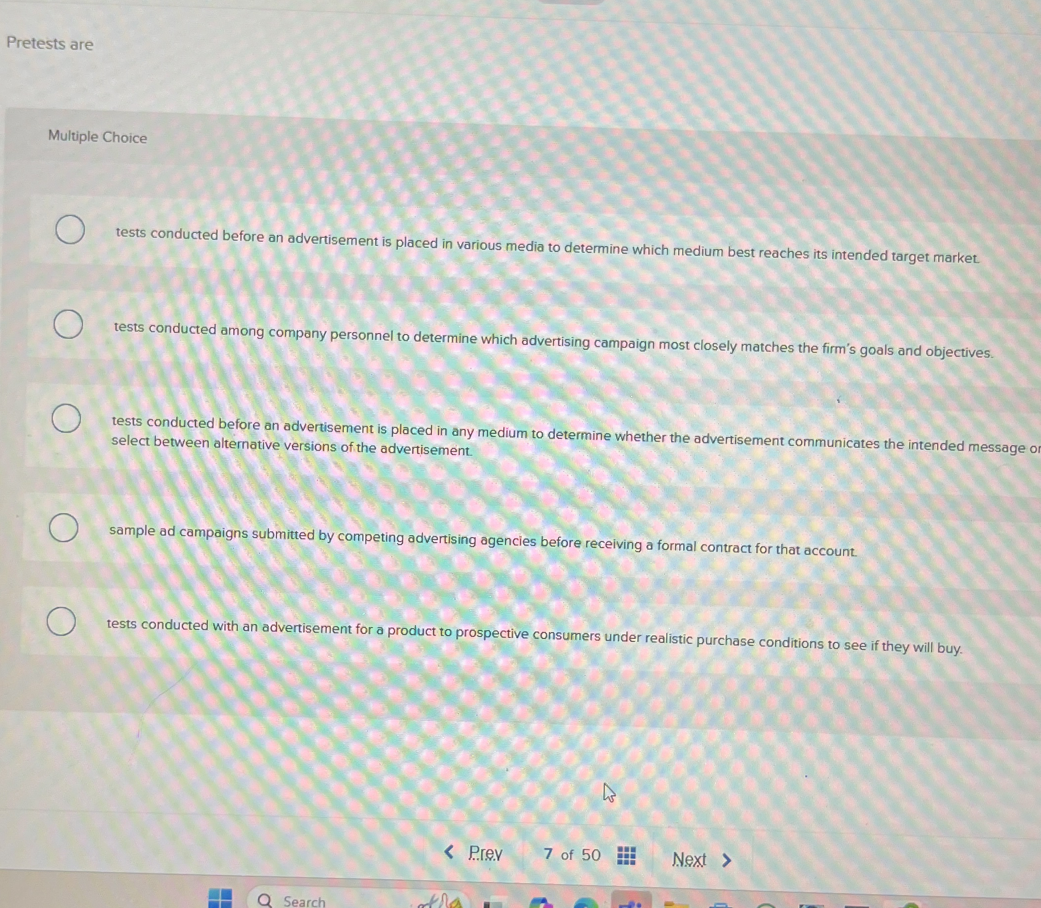 Pretests are Multiple Choice tests conducted