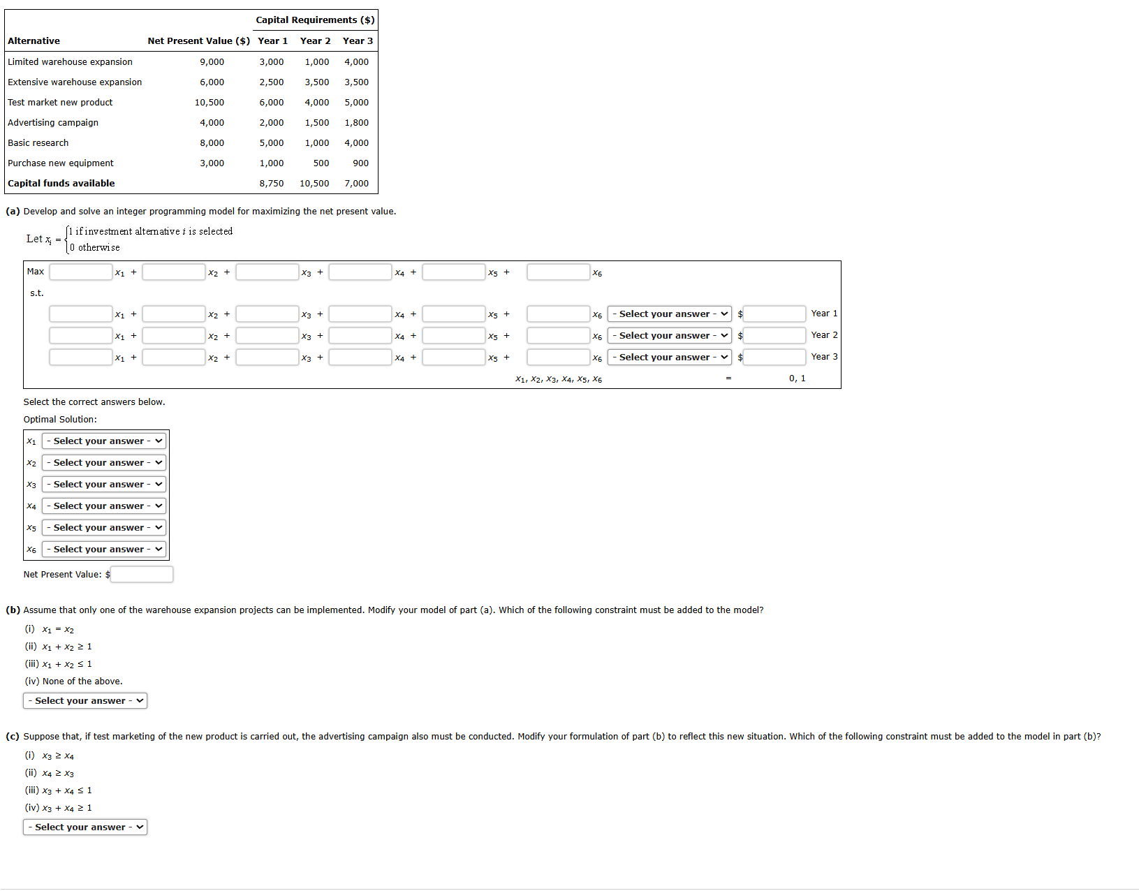 ( a ) Develop and solve a n integer programming